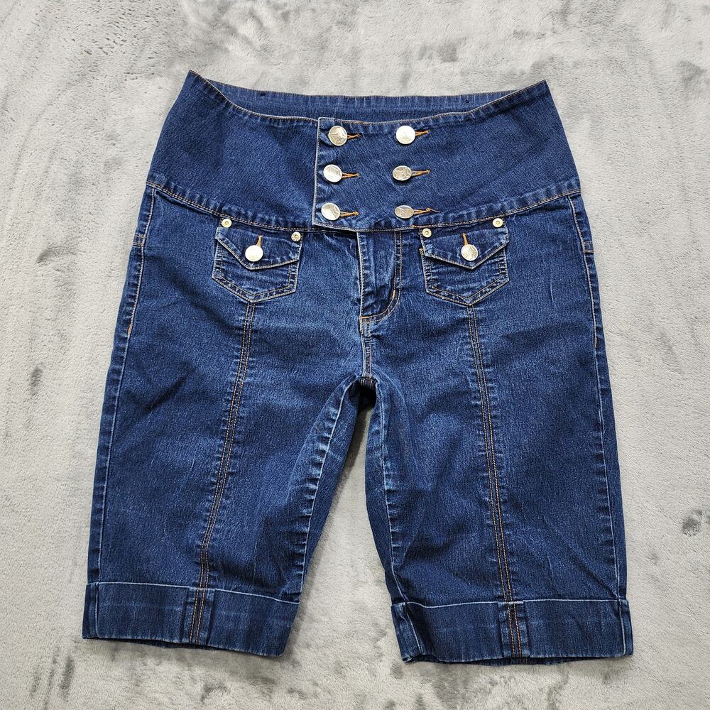 Vintage Y2K Crest Jeans Shorts Womens 13/14 Blue Ultra High Rise Sailor Nautical